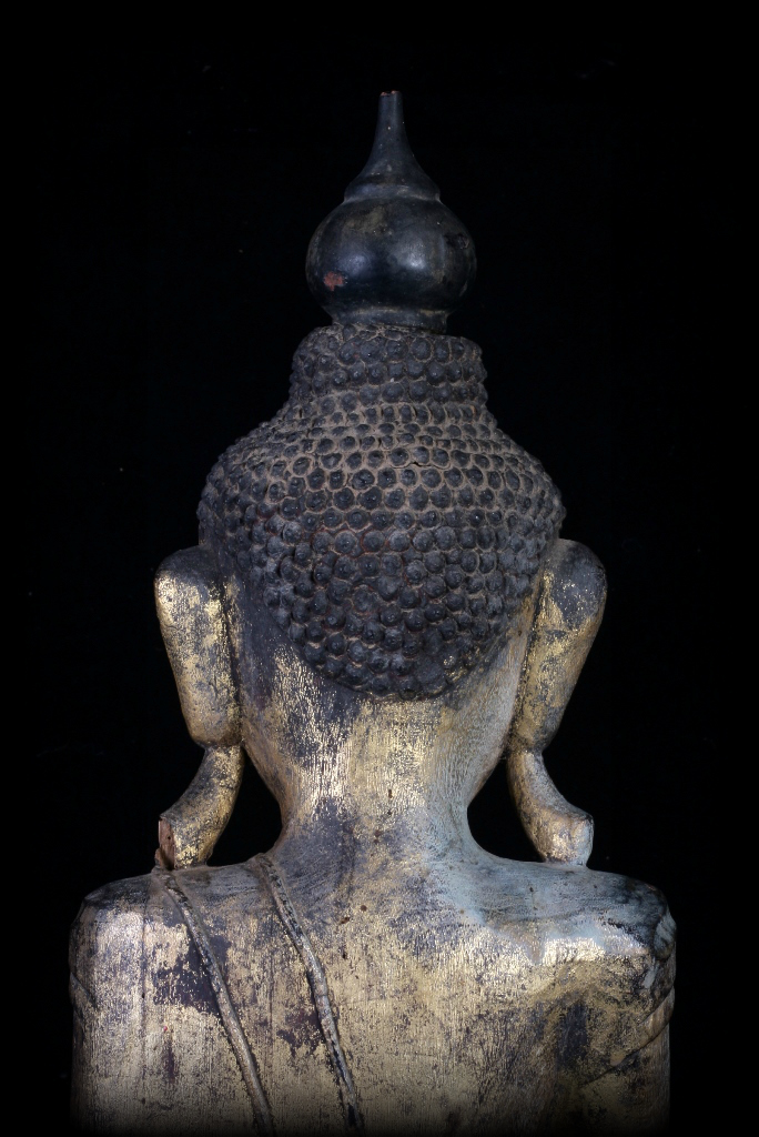 Extremely Rare Early 18C Wood Burma Ava Buddha #CA1074